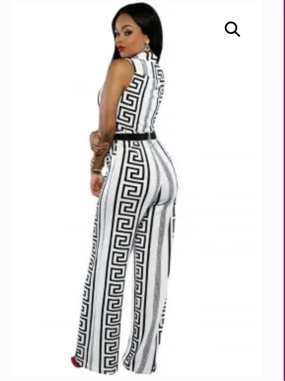 Sleeveless Black & White Geometric Wide-Leg Jumpsuit Stretchy XXXL - Picture 2 of 6